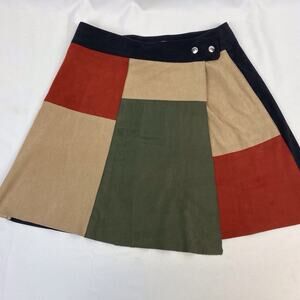 1 State Nordstrom Color Block Faux Suede Wrap Skater Mini Skirt Size 4